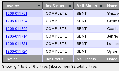 Status line indicates how many matches on the filter text